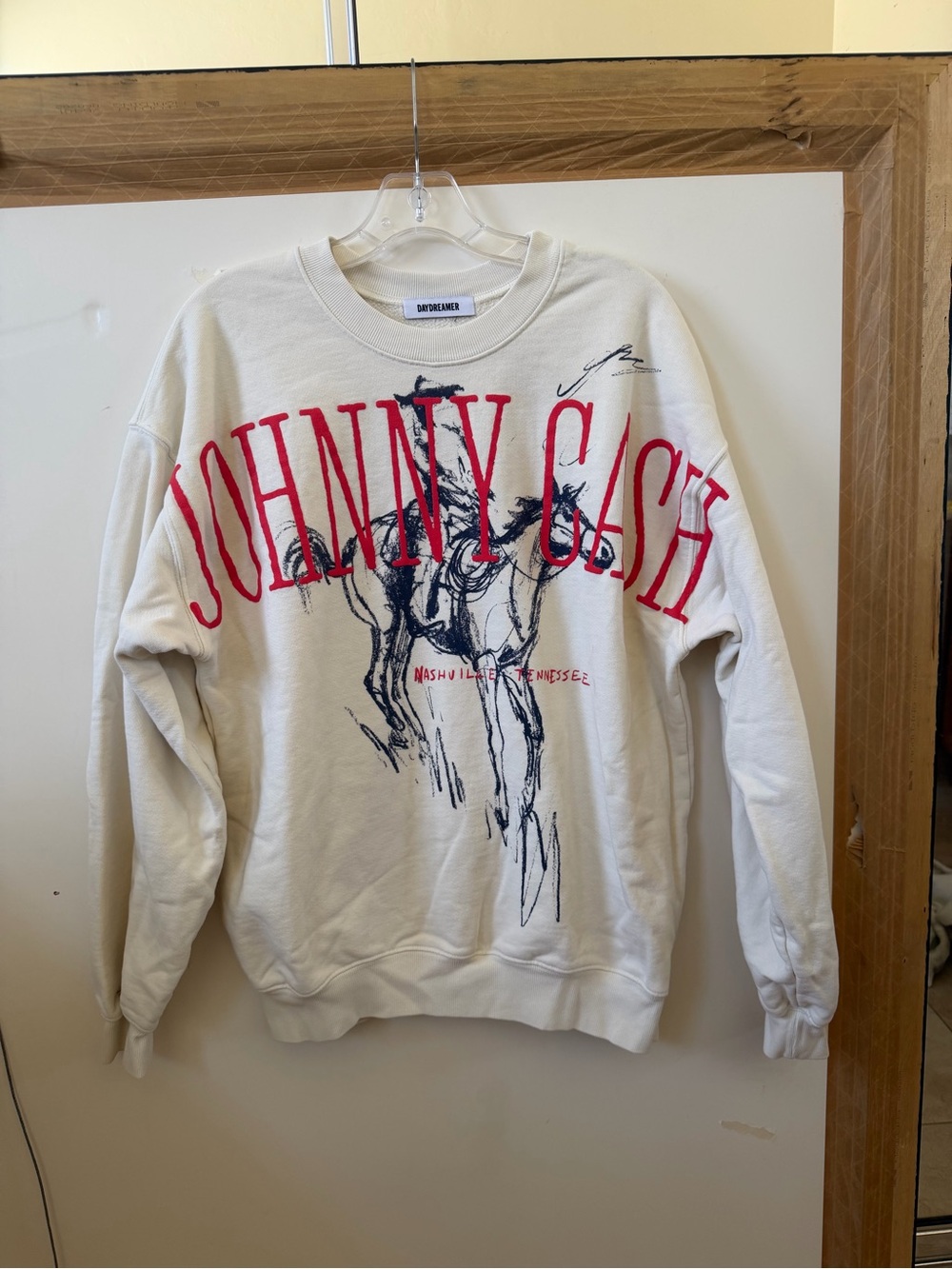 Daydreamer Cream Crewneck with Red Johnny Cash Graphic